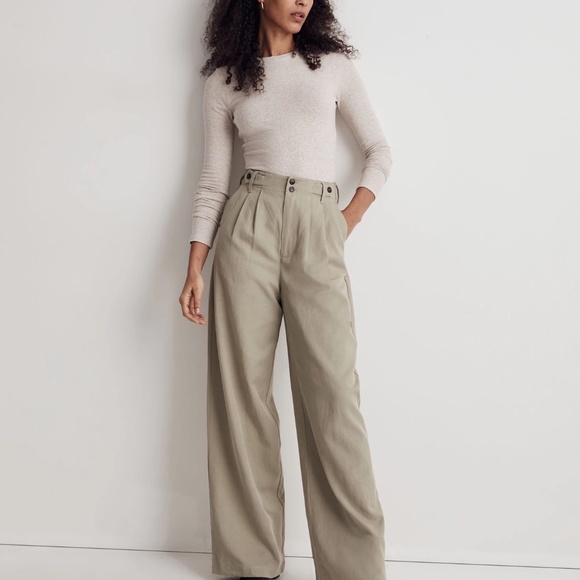 Madewell Harlow Wide Leg Pant in Tan Plaid - Picture 2 of 8